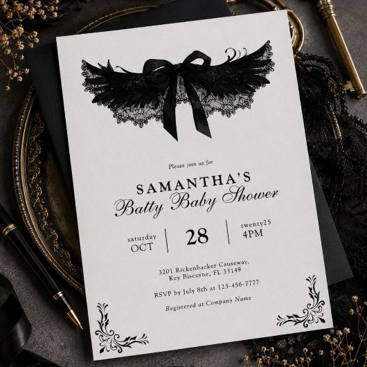 Zwart & Witte Halloween Baby Shower Kaart