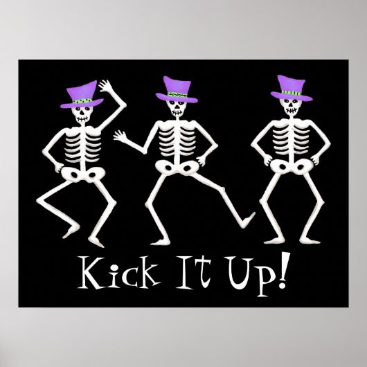 Zwart-witte, halloween dansende skelet bovenaan poster (Voorkant)