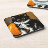  zwart-witte Halloween kat Bier Onderzetter (Linkerzijde)