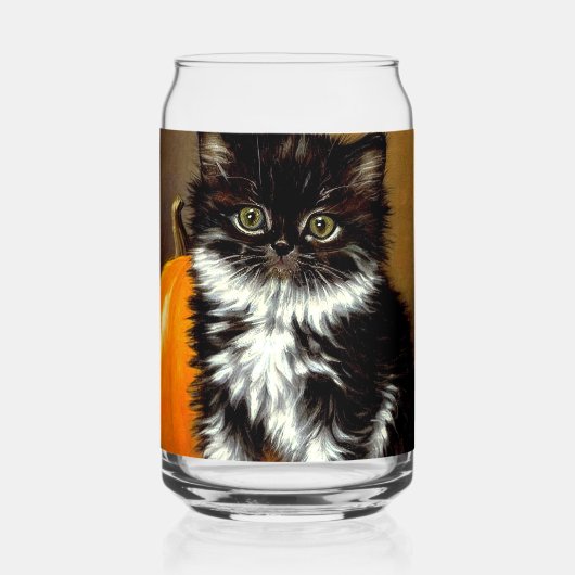  zwart-witte Halloween kat Blikvorm Glas (Voorkant)