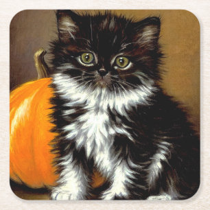 zwart-witte Halloween kat Kartonnen Onderzetters