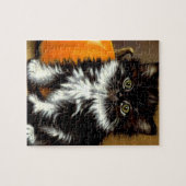  zwart-witte Halloween kat Legpuzzel (Horizontaal)
