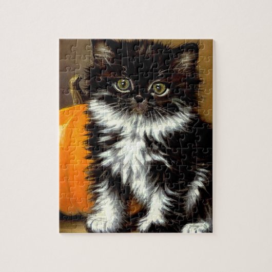  zwart-witte Halloween kat Legpuzzel (Verticaal)