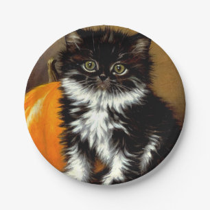 zwart-witte Halloween kat Papieren Bordje
