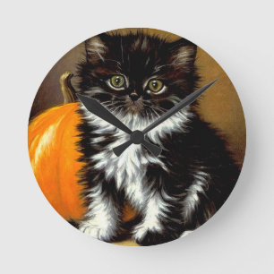  zwart-witte Halloween kat Ronde Klok