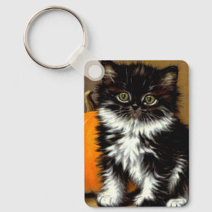 zwart-witte Halloween kat Sleutelhanger