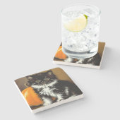 zwart-witte Halloween kat Stenen Onderzetter (Zijkant)