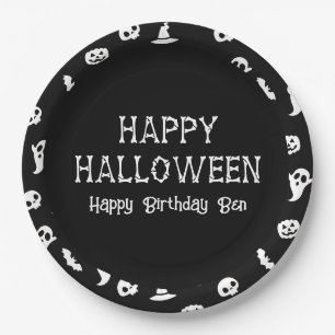 Zwart Witte Halloween Vleermuizen & Geest Hallowee Papieren Bordje