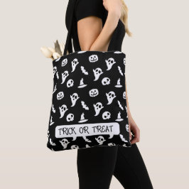 Zwart Witte Halloween Vleermuizen & Geest Hallowee Tote Bag