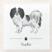 Zwart-witte halve cute dog met aangepaste naam glazen onderzetter (Voorkant)