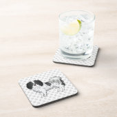 Zwart-witte halve hond op grijze poten bier onderzetter (Rechterzijde)