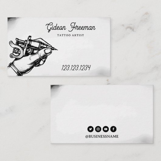 zwart-witte hand en Tattoo Machine Visitekaartje (Voorkant / Achterkant)