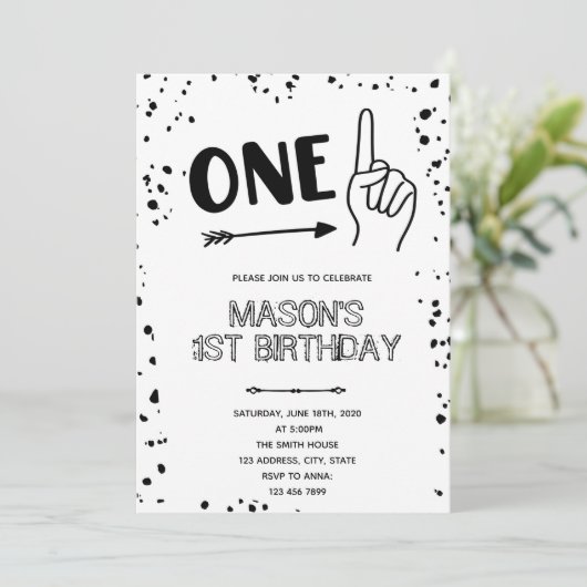 Zwart witte hand gebaar 1 Uitnodiging (Staand voorkant)
