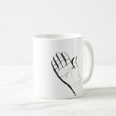 zwart-witte hand op koffiemok (Voorkant rechts)