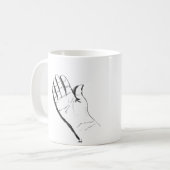 zwart-witte hand op koffiemok (Voorkant links)