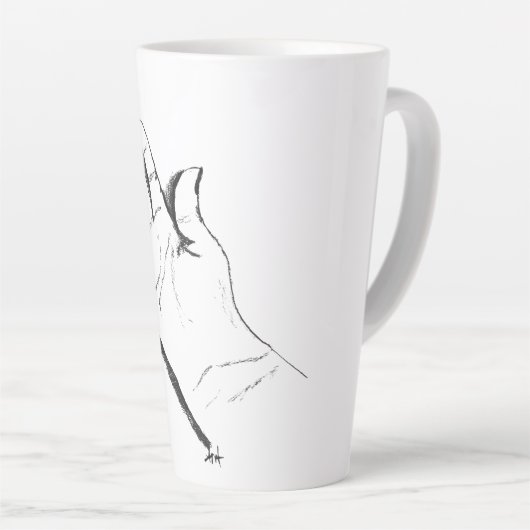 zwart-witte hand op koffiemok latte mok (Rechterhoek)