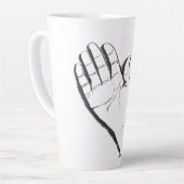 zwart-witte hand op koffiemok latte mok (Linkerhoek)