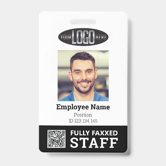 Zwart Witte Handelsmedewerker Foto ID en QR-code Badge (Voorzijde)