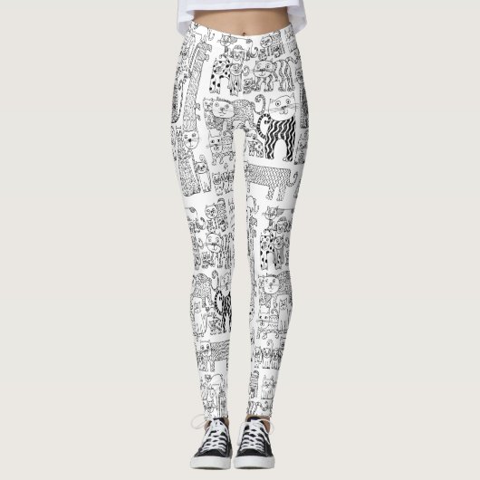 Zwart-witte handgemaakte katten leggings (Voorkant)