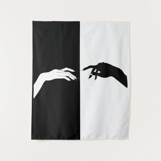 Zwart-witte handjes Modern Line Art Wandkleed (Voorkant)