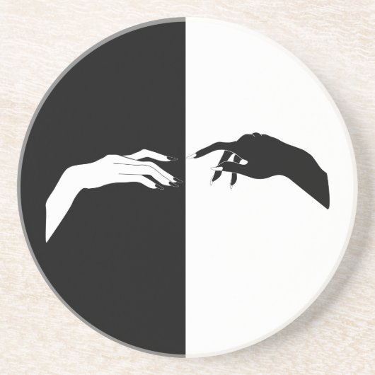 Zwart-witte handjes Modern Line Art Zandsteen Onderzetter (Voorkant)