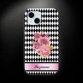 Zwart-witte Harlequin met roze ventilator en naam Case-Mate iPhone Case