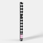 Zwart-witte Harlequin met roze ventilator en naam Case-Mate iPhone Case (Achterkant / Rechts)