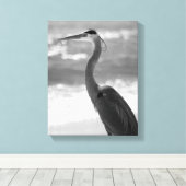 Zwart-witte haron op de strand 11x14 canvas afdruk (Insitu (Houten vloer))