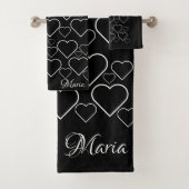 Zwart & witte harten badkamer handdoek sets (Insitu)