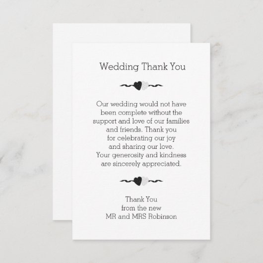 Zwart-witte harten bruiloft dank u bedankkaart (Voorkant / Achterkant)