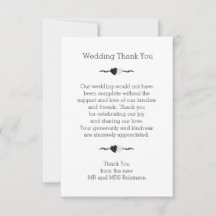 Zwart-witte harten bruiloft dank u