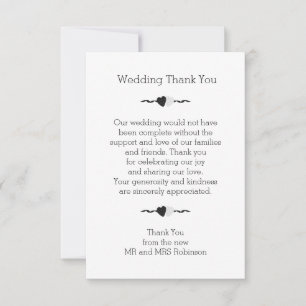 Zwart-witte harten bruiloft dank u bedankkaart