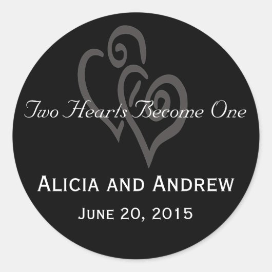 Zwart-witte harten bruiloft gunst Stickers (Voorkant)