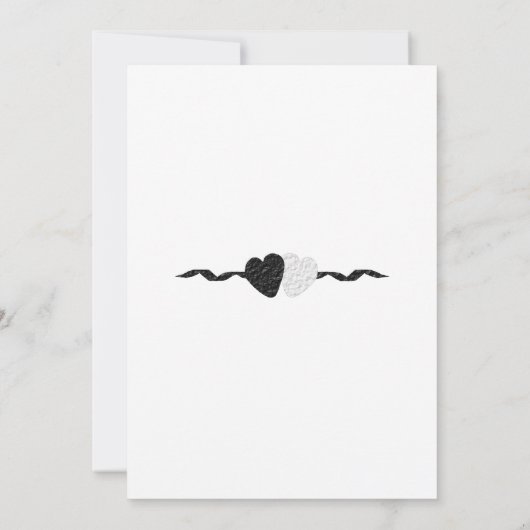 Zwart-witte harten bruiloft uitnodiging (Achterkant)