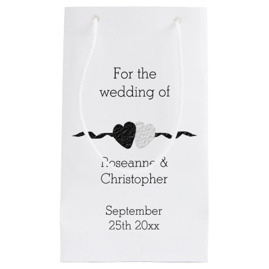Zwart-witte harten ontwerp bruiloft klein cadeauzakje (Voorkant)