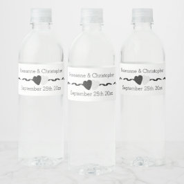Zwart-witte harten ontwerp bruiloft waterfles etiket