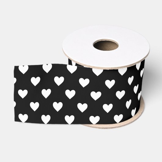 Zwart-witte harten patroon grosgrain lint (Spoel)
