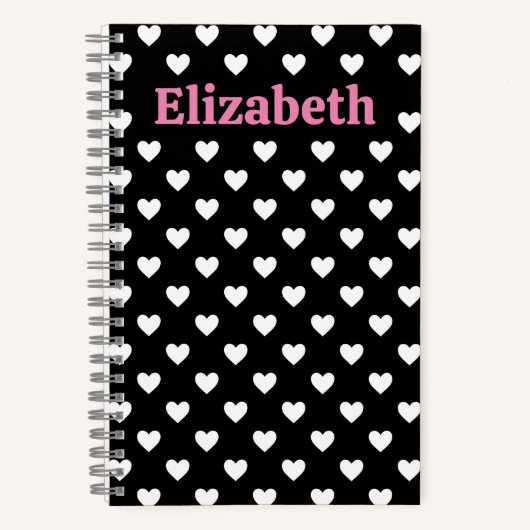 Zwart-witte harten patroon notitieboek (Voorkant)