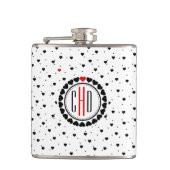 Zwart-witte harten patroon rood accent heupfles (Voorkant)