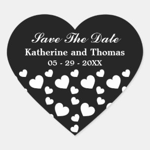 Zwart-witte harten Save The Date Stickers