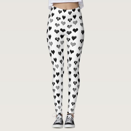 Zwart-witte harten tekening - Eenvoudige diversite Leggings (Voorkant)