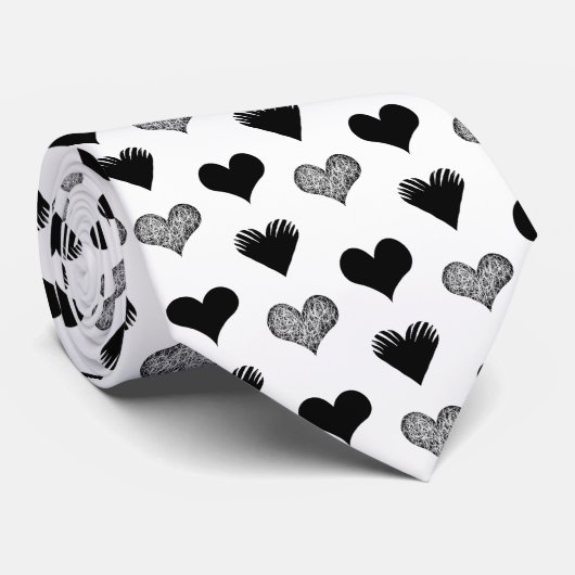 Zwart-witte harten tekening - Eenvoudige diversite Stropdas (Opgerold)