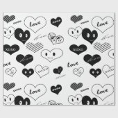 Zwart-witte hartgezichten Love Xoxo Cadeaupapier (Vlak)