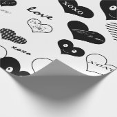 Zwart-witte hartgezichten Love Xoxo Cadeaupapier (Hoek)