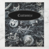 Zwart-witte haunted Halloween Wijn Etiket (Enkel label)
