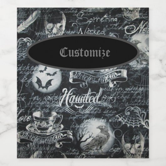 Zwart-witte haunted Halloween Wijn Etiket (Enkel label)