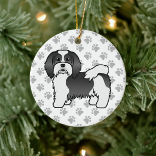 Zwart-Witte Havanese Mopshond Cute Cartoon Hond Keramisch Ornament