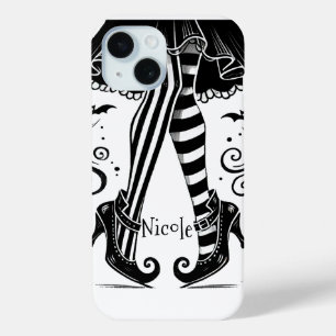 Zwart & Witte Heks Benen Whimsical Halloween Feest iPhone 15 Case