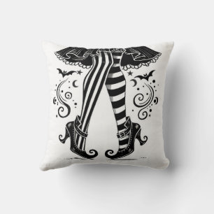 Zwart & Witte Heks Benen Whimsical Halloween Feest Kussen