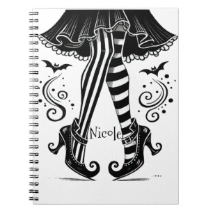 Zwart & Witte Heks Benen Whimsical Halloween Feest Notitieboek